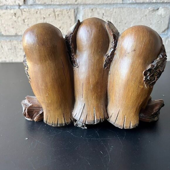Vintage 3 Wise Owls See No Evil Hear No Evil Speak No Evil Branch Resin 1970s - Picture 6 of 16